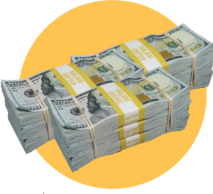 stack of money in a yellow circle