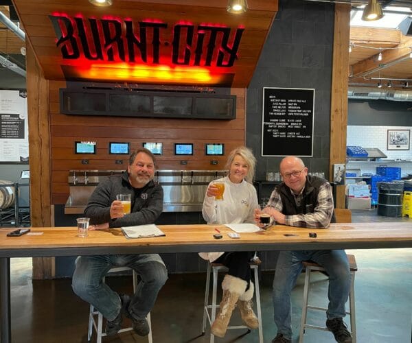 Tana, Greg, and Steve at Lunch and Learn Workshop at district Brew yards